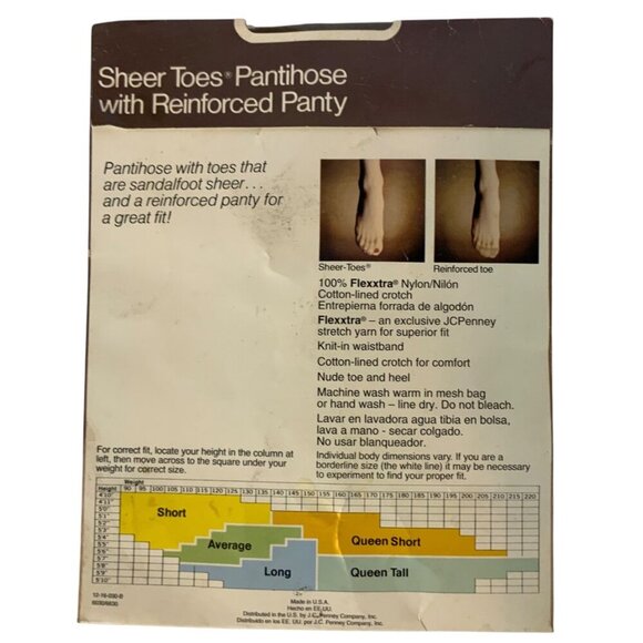 JCPenney Sheer Toes Reinforced Panty Pantyhose Average Nude Heel Nylon Vintage - Picture 2 of 3